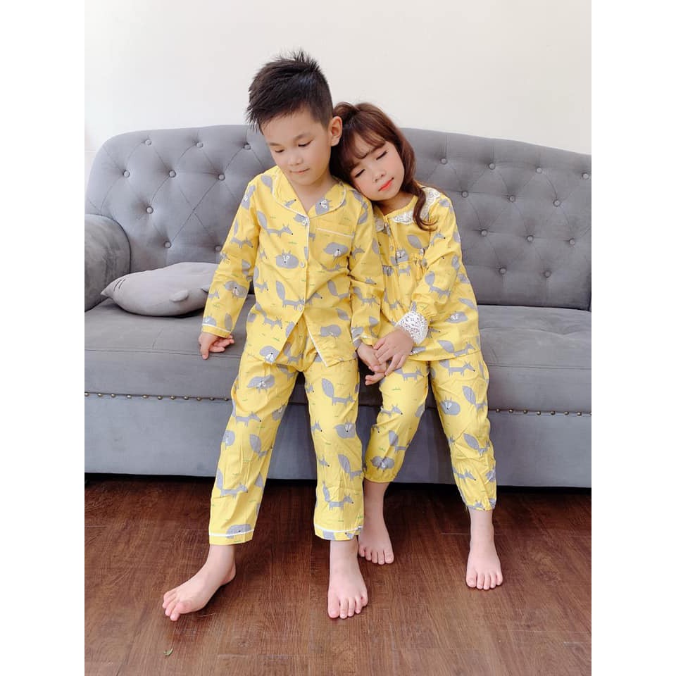 Pijama thô lụa dài tay in hình cute cho bé trai và bé gái