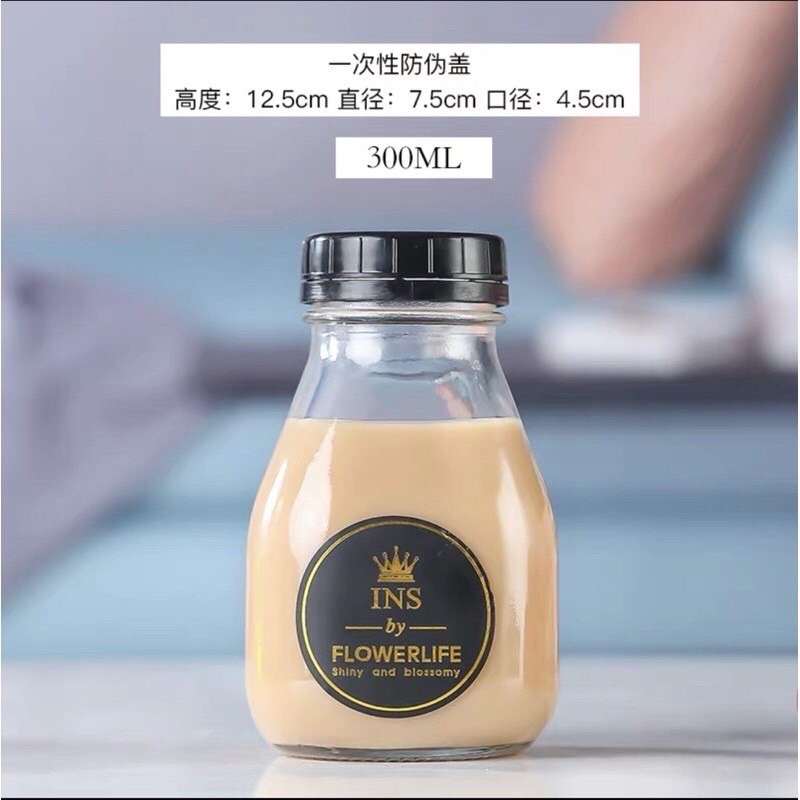 Chai thuỷ tinh lùn nắp nhựa 300ml, 500ml  - Đựng sữa hạt, trà sữa nước ép, đồ uống,...