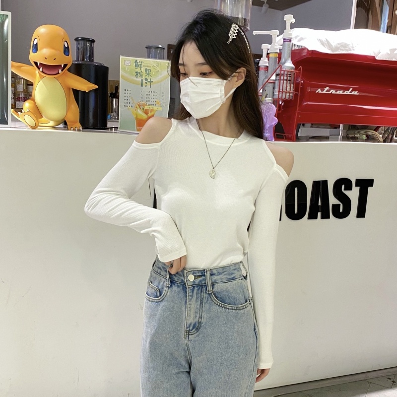 ZHELIHANGFEI Áo Thun Tay Dài Dáng Ôm Hở Vai Quyến Rũ Cho Nữ