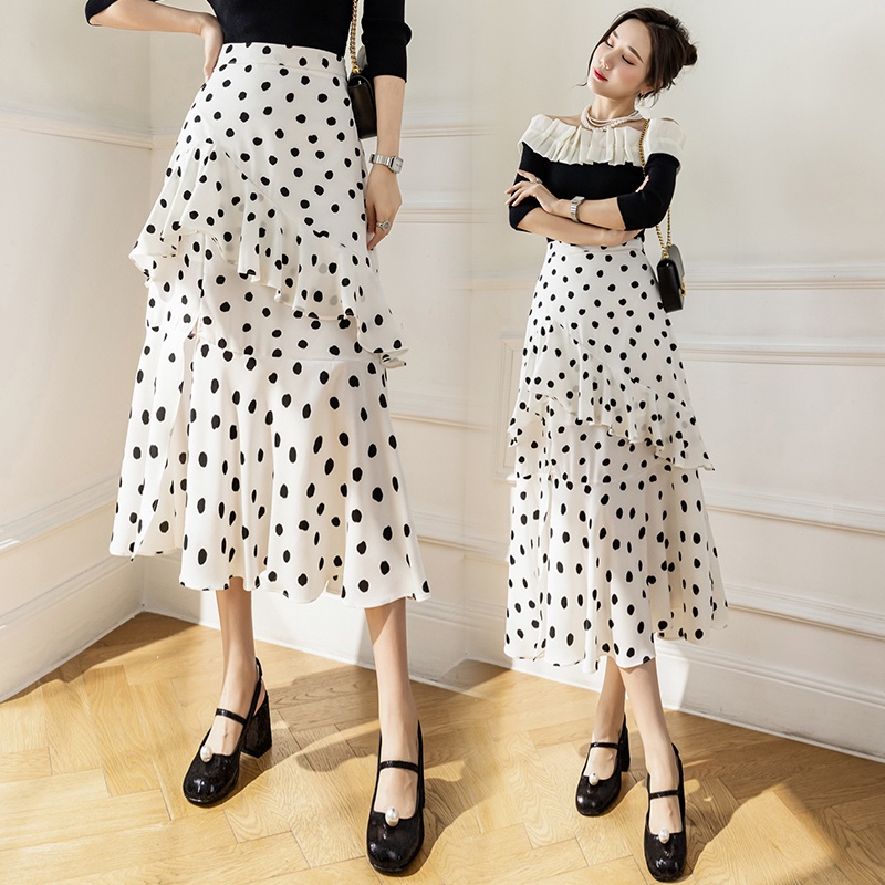 Chân Váy Chiffon Dài Xếp Tầng Họa Tiết Chấm Bi Phong Cách Mùa Hè Tinh Tế Cho Nữ