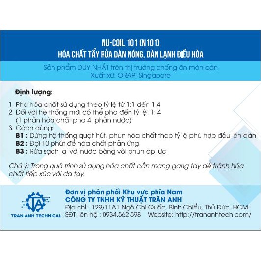 Chất tẩy máy lạnh - Không ăn mòn, không chứa axit - Nhập khẩu Singapore