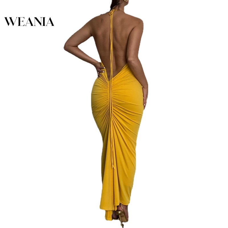 Đầm Dự Tiệc Dáng Dài Hở Lưng Phối Dây Rút Thời Trang Mùa Hè Cá Tính