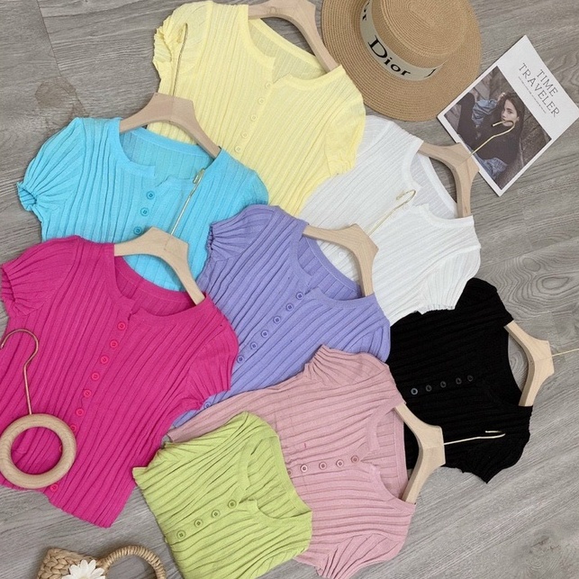 Áo croptop nữ chất len mongtogi gân nhiều khuy hàng Quảng Châu 100% nhiều màu lựa chọn