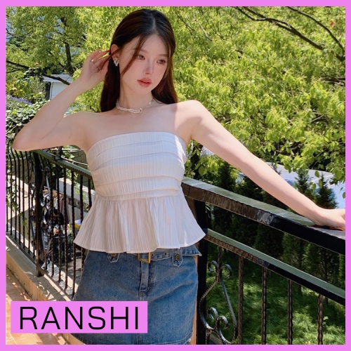 Áo Croptop Không Dây Hở Lưng RANSHI Áo Ống Dáng Xoè Xếp Ly Có Chun Co Giãn Sau Lưng - RA065