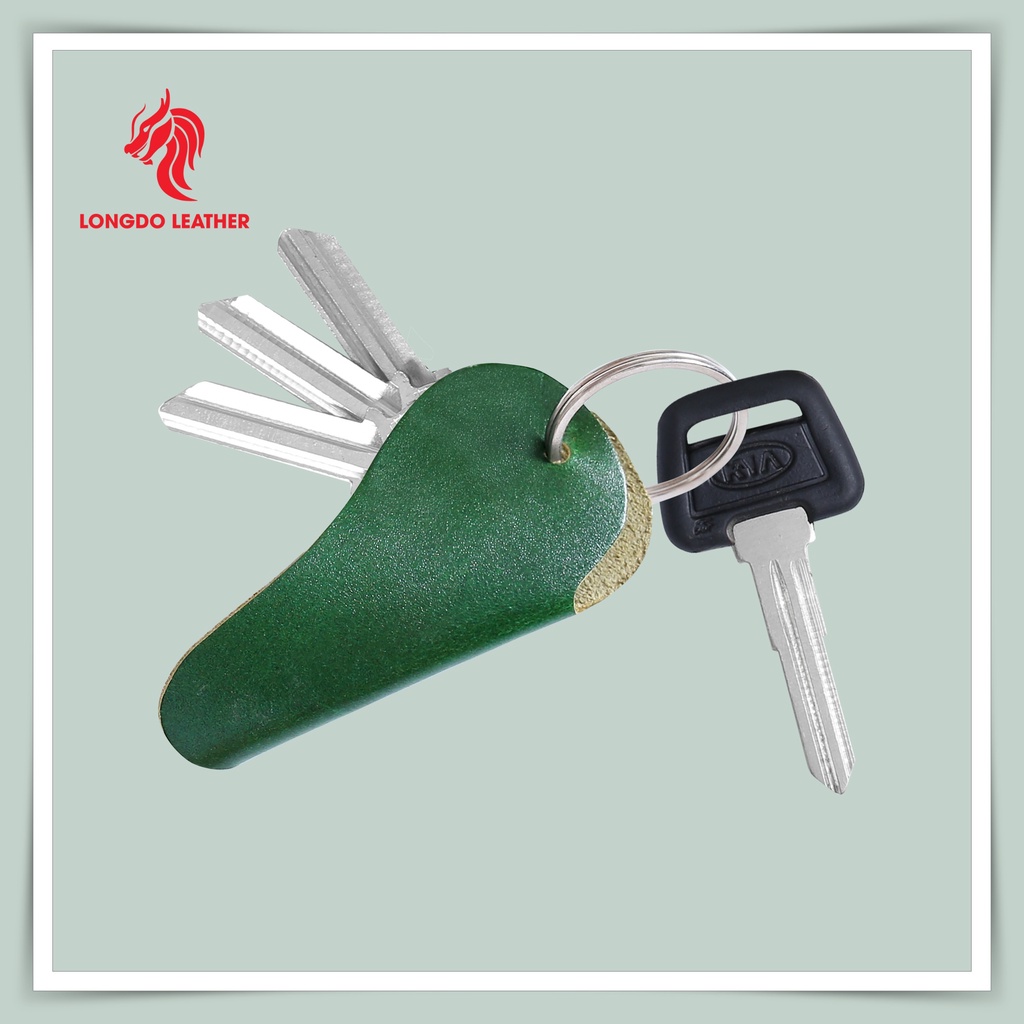 Móc khóa xe da bò thật Q9 Leather MK02 màu xanh lá, thiết kế đơn giản tinh tế sang trọng