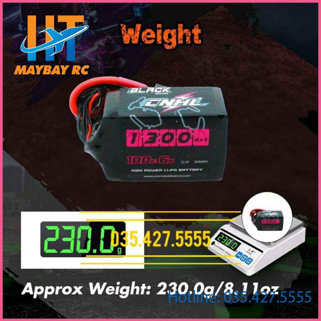 Pin Lipo CNHL Black Series 1300mAh 22.2V 6S 100C For FPV With XT60