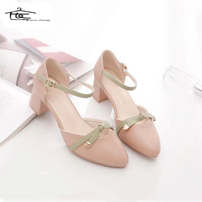 Giày Sandal Cao Gót Đế Dày Hở Ngón Cài Khóa Dễ Phối Đồ