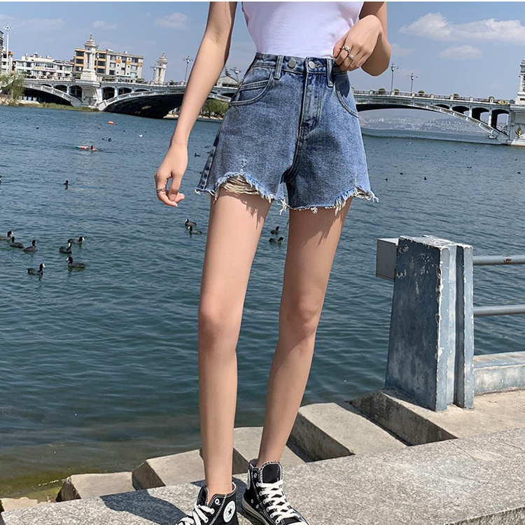 Quần Short Denim Lưng Cao Phong Cách Hàn Quốc Đơn Giản Dành Cho Nữ