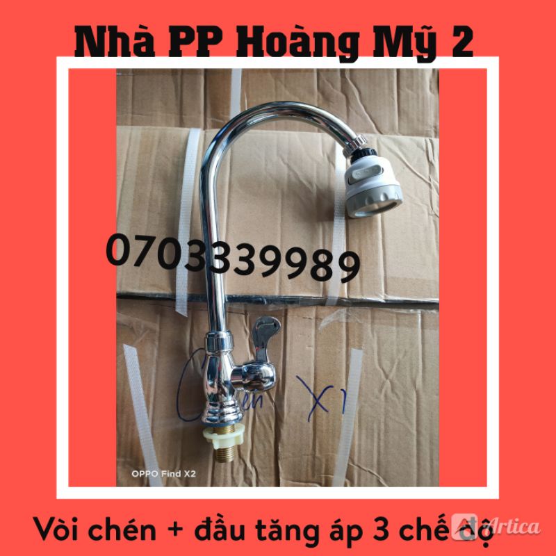 Vòi rửa chén bát inox + Đầu tăng áp 3 chế độ