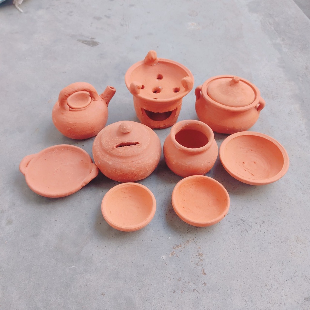 Bộ 9 món đồ chơi nấu ăn cho bé bằng đất nung, đồ hàng nấu ăn mini an toàn cho trẻ -Ảnh thật