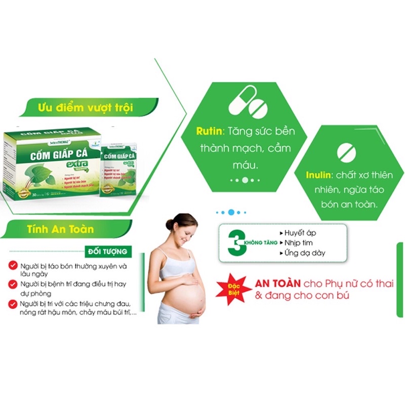 CỐM GIẤP CÁ EXTRA - Hộp 30 gói giảm các triệu chứng của trĩ và tăng sức bền thành mạch, hỗ trợ nhuận tràng