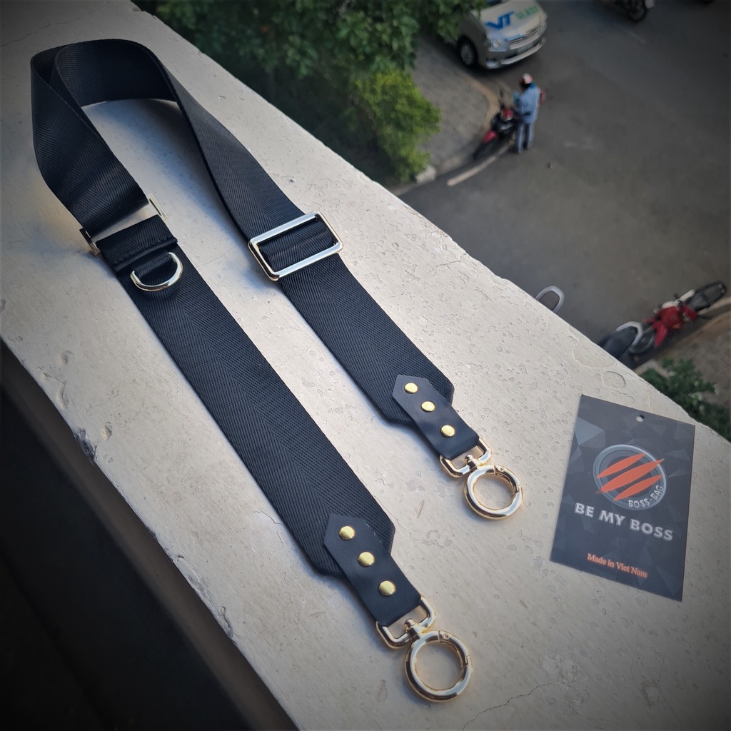 Dây đeo chéo Poly cho túi xách, máy ảnh đen trơn