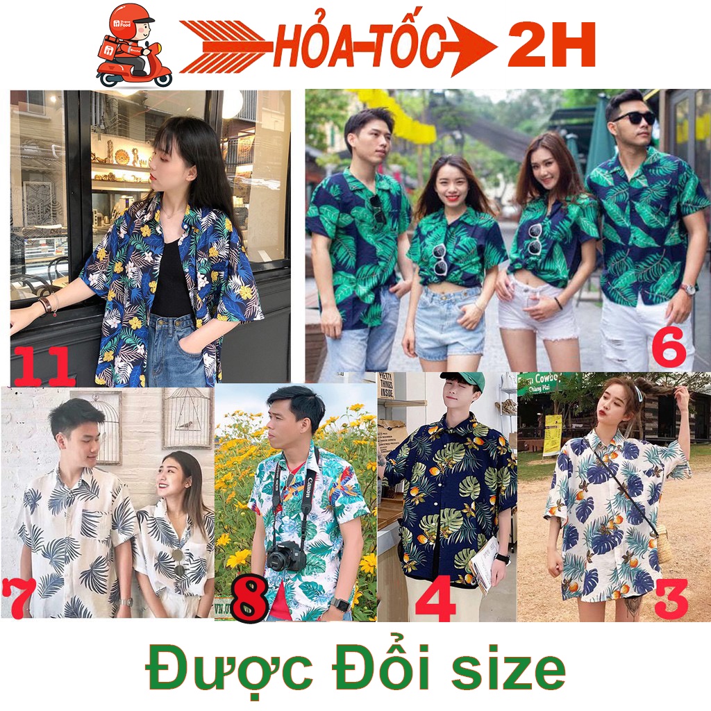 Áo sơ mi đi biển Vải Đũi mềm mát họa tiết hawaii thích hợp mặc nhóm, đồng phục đi biển.
