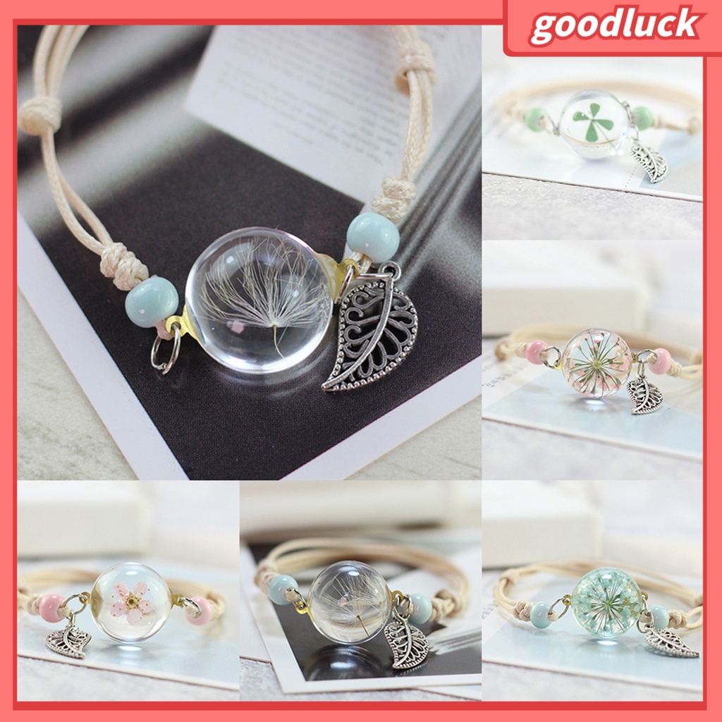 Vòng tay mặt quả cầu thuỷ tinh ướp hoa bồ công anh