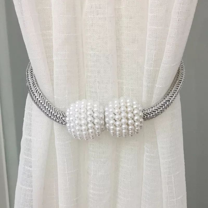 Dây Cột Buộc Rèm Cửa Màn Cửa Từ Tính Hít Nam Châm Đính Hạt Trai Nhân Tạo