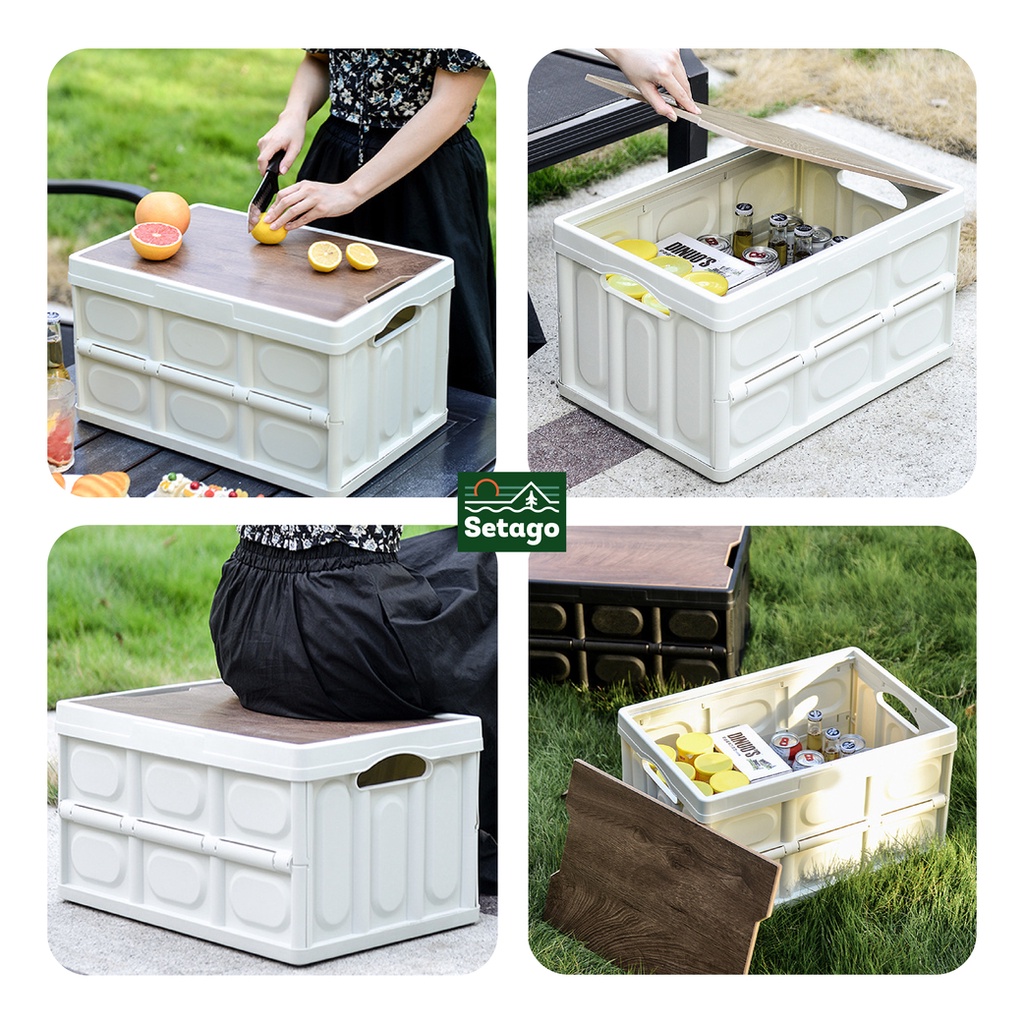 THÙNG GẤP GỌN dã ngoại, cắm trại NẮP GỖ #5 TRONG #1-vừa trang trí vừa là phụ kiện du lịch không thể thiếu