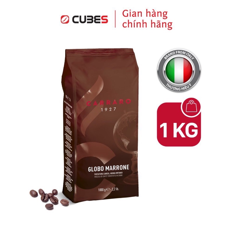 Cà phê hạt Carraro Globo Marrone - Nhập khẩu từ Ý - Vị đậm đà từ quả phỉ và vị sô cô la đắng