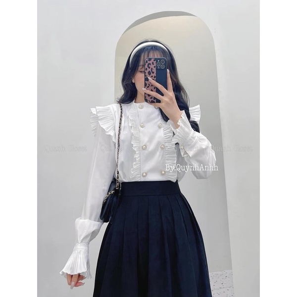 [HÀNG SẴN]ÁO SƠMI HOÀNG GIA LI BÈO cúc đôi siêu sang chảnh