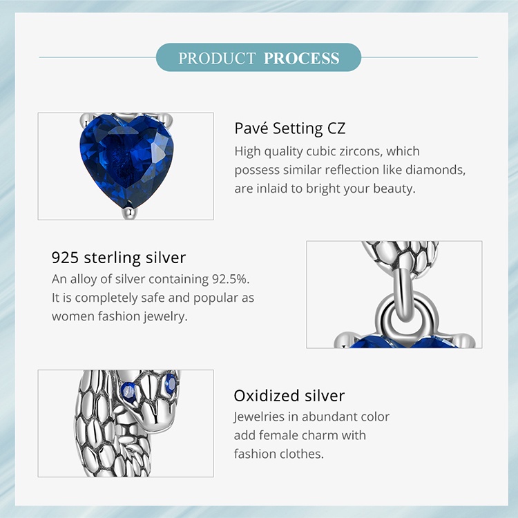 Mặt vòng tay Bamoer bằng bạc 925 phối hình rắn độc đáo