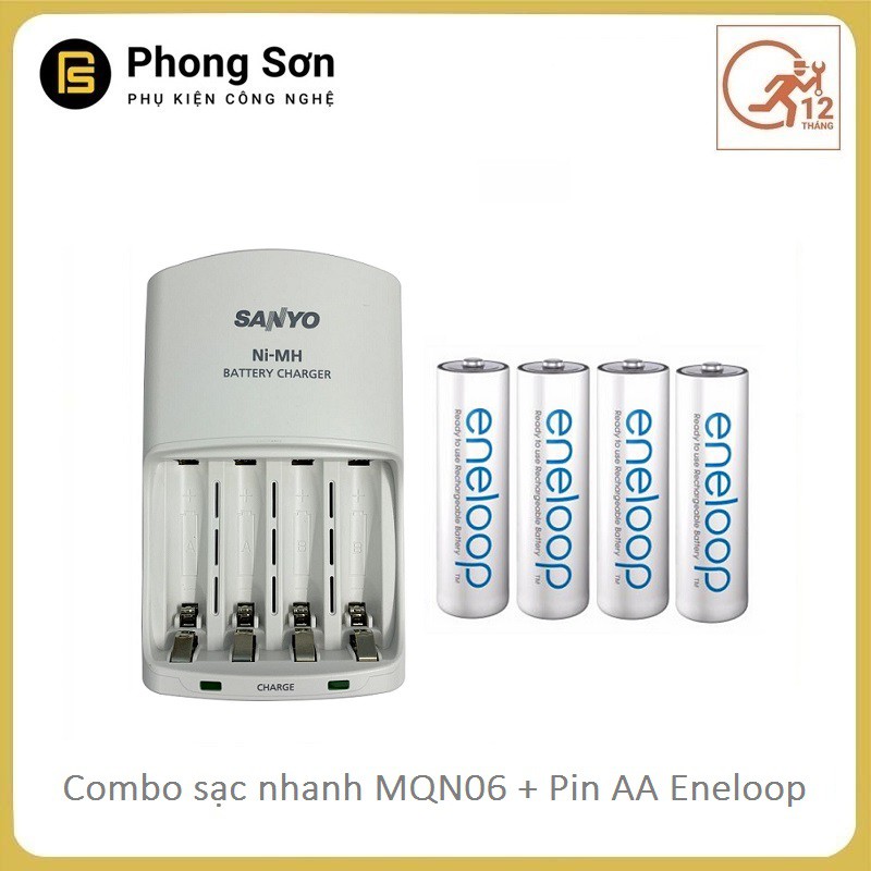 [Mã 159ELSALE hoàn 7% đơn 300K] Combo Sạc pin AA/AAA MQN06 Sanyo ( Sạc nhanh ) + Pin sạc AA vỉ 4 viên 1900 mAh Eneloop