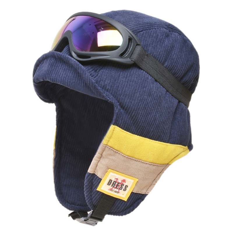 Han Mũ Trùm Đầu Mùa Đông Bằng Nhung Ấm Áp Có Kính Có Thể Tháo Rời Chống Gió Khối Màu Tuyết Sk