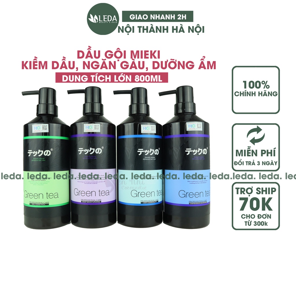 Dầu gội Meiki trà xanh nhiệt bản đủ phân loại kềm dầu, ngăn gàu, dưỡng sâu 870ml LEDA