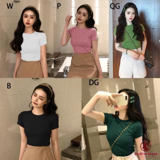 Áo Thun Nữ Tay Ngắn Cổ Tròn Màu Trơn Thời Trang Thái Lan Có Size XL Mã 001