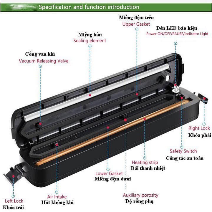 MÁY HÚT CHÂN KHÔNG THỰC PHẨM, MÁY HÚT CHÂN KHÔNG GIA ĐÌNH VACUUM SEALER TIỆN DỤNG