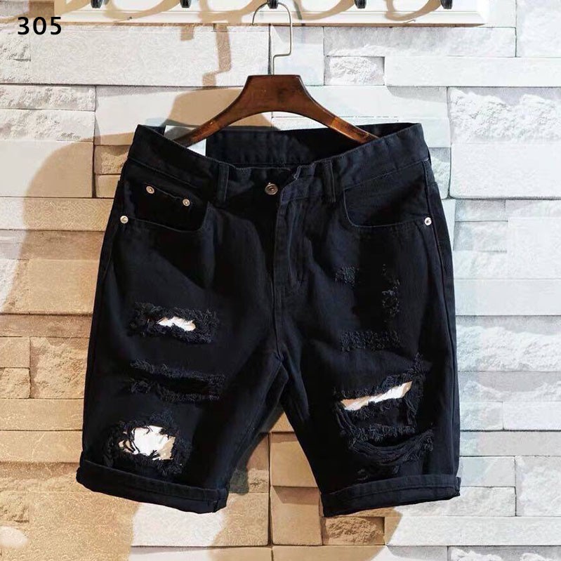 Quần short jean nam, quần sọt jean nam hai màu trắng đen phối rách phong cách trẻ trung dễ phối đồ