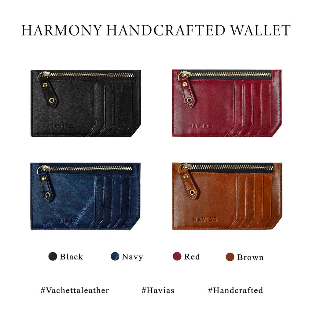 Ví Da Mini Harmony Handcrafted Wallet HAVIAS_Đỏ Rượu