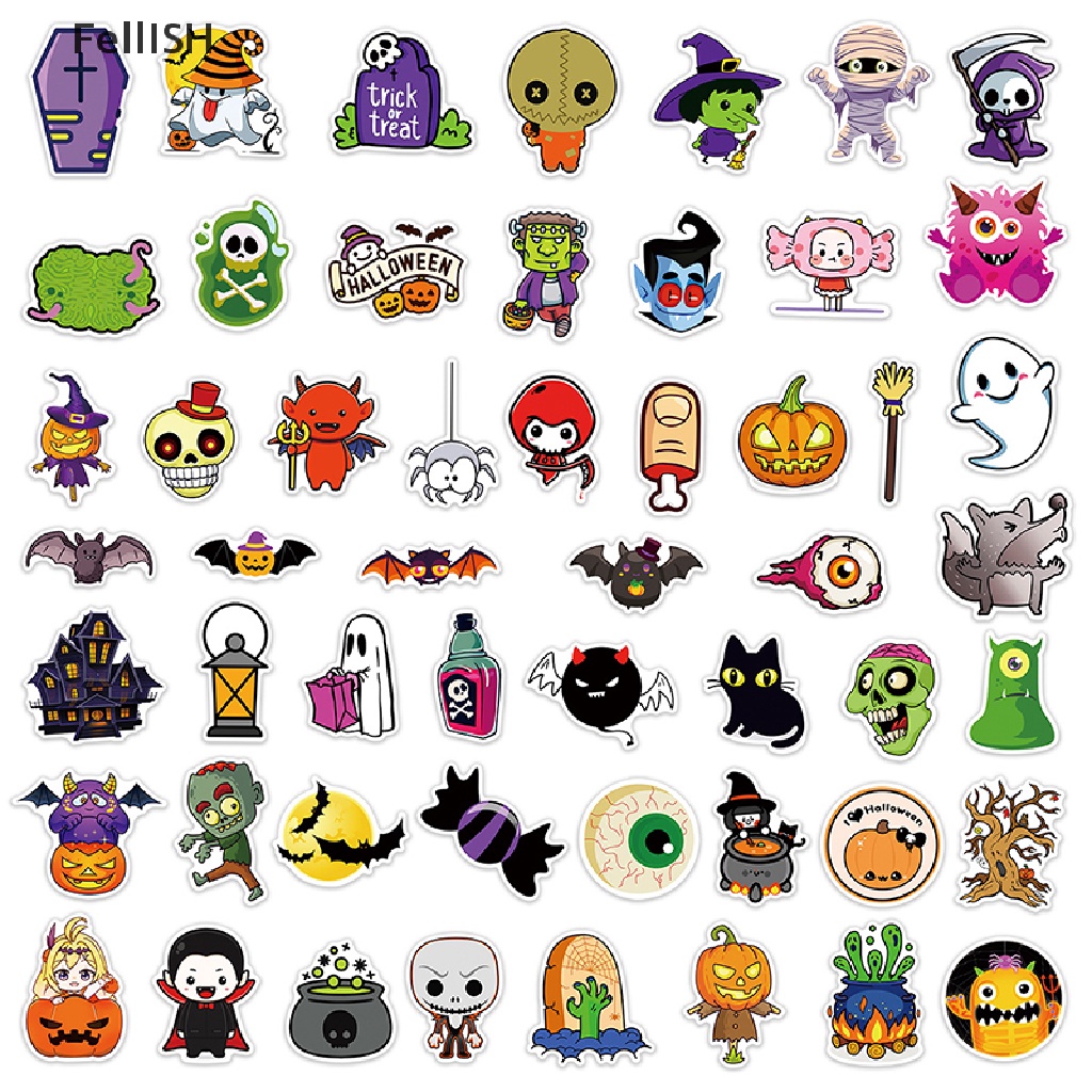 Bộ 50 Sticker Họa Tiết Halloween Vui Nhộn Dùng Để Trang Trí Sổ Tay / Cốc Nước 439br