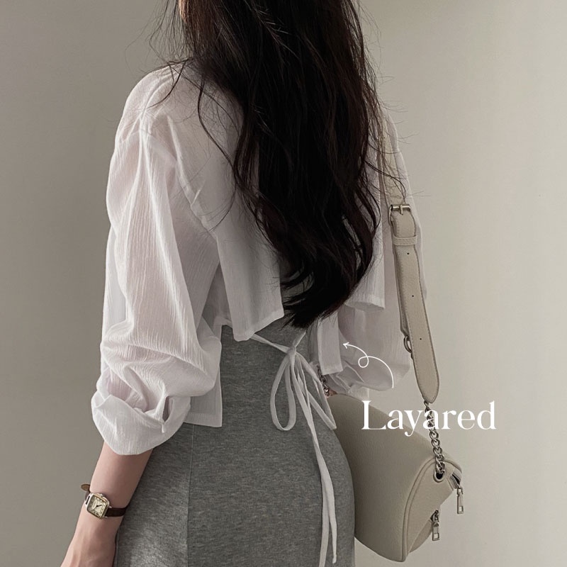 Áo Sơ Mi Dài Tay Thắt Nơ Lưng Thời Trang Mùa Hè Hàn Quốc Dành Cho Nữ