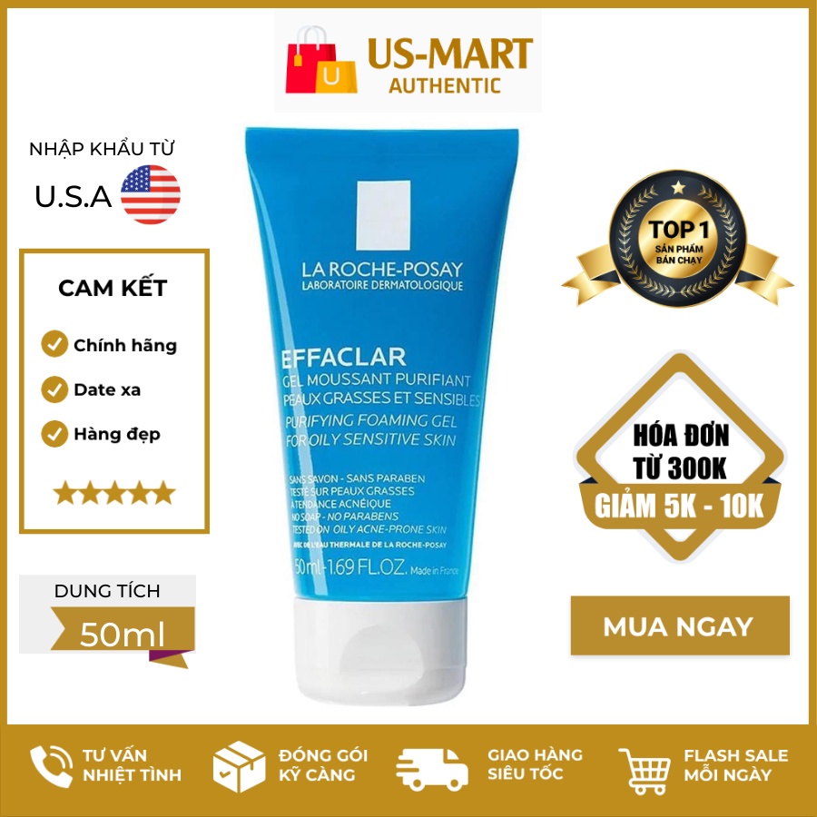 (Sẵn) Gel rửa mặt tạo bọt làm sạch dành cho da dầu nhạy cảm La Roche-Posay Effaclar Foaming Gel 50ml | BigBuy360 - bigbuy360.vn