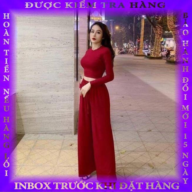 Thun lụa đẹp- set bộ áo tay dài quần ống rộng xinh xắn mẫu cute siêu cool phanngoc