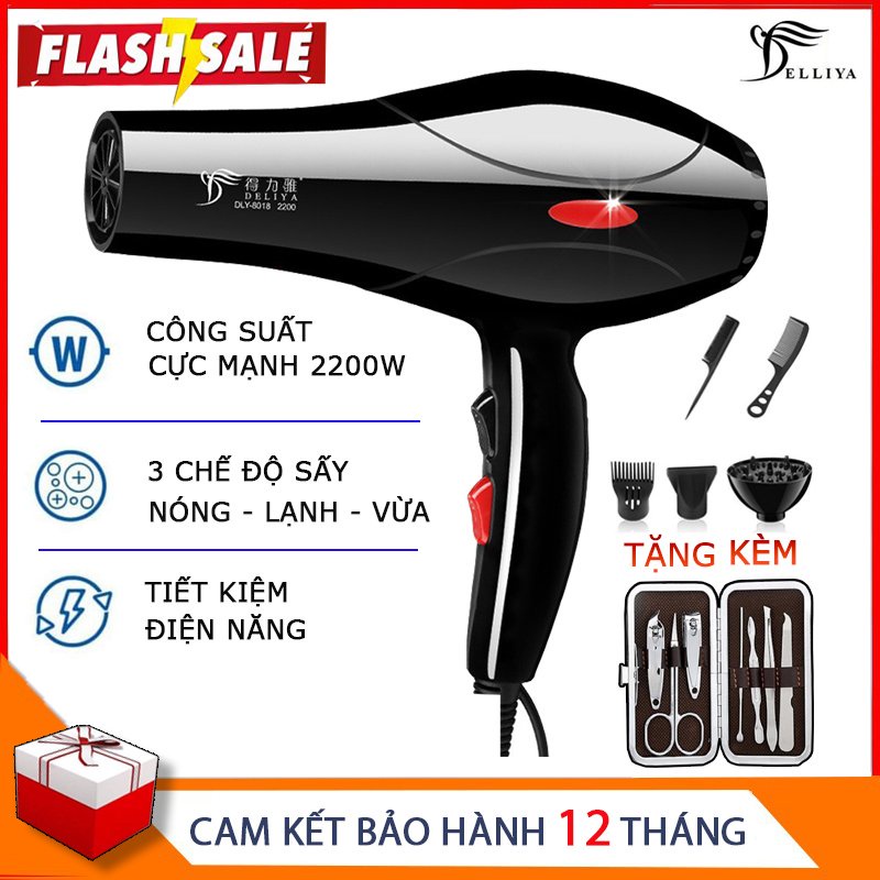 Máy sấy tóc, Máy sấy tóc DELIYA HS 8018 Công suất 2200W với 3 chế độ sấy tóc khác nhau, sấy khô cực nhanh