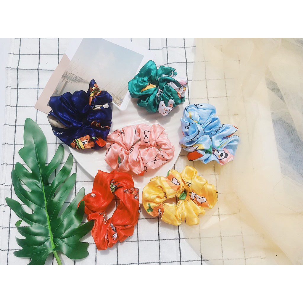 [Ảnh Thật] Dây buộc tóc Scrunchies satin LineFriendsScrunchie hoạ tiết Lụa