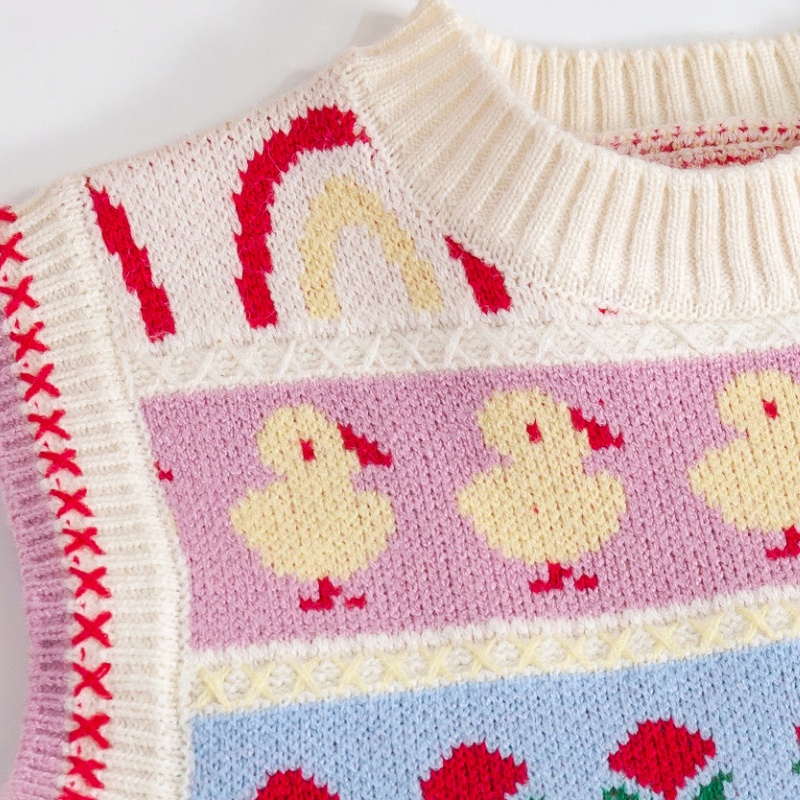 BABEPROUD Áo sweater không tay in họa tiết hoạt hình dễ thương cho bé gái 1-7 tuổi