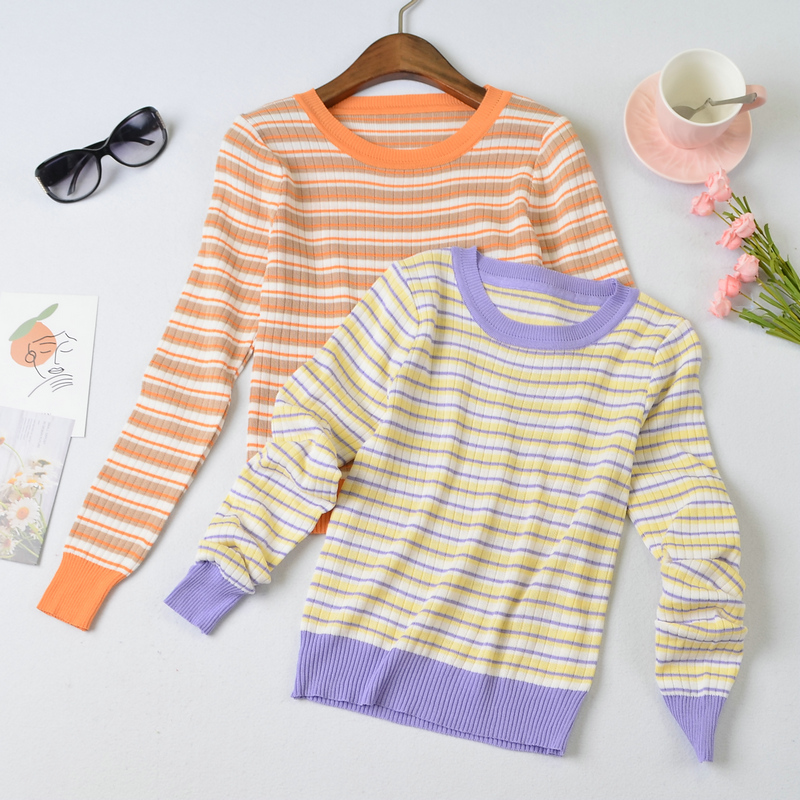 Áo Sweater Tay Dài Dáng Ôm Kẻ Sọc Cầu Vồng Thời Trang Mùa Thu | BigBuy360 - bigbuy360.vn