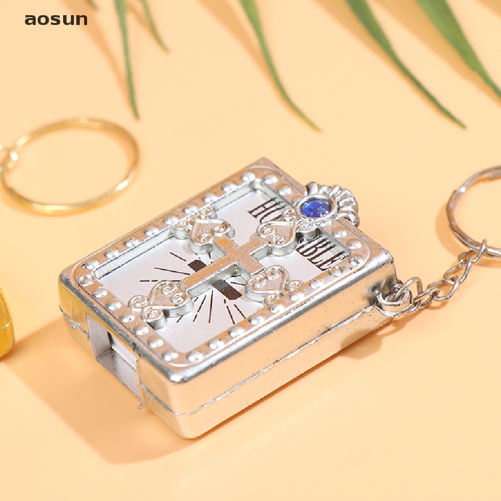 Móc khóa hình quyển kinh thánh mini bằng tiếng Anh kiểu tôn giáo cơ đốc chúa Giêsu trang trí túi xách/ làm quà tặng