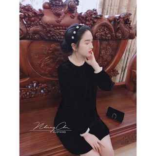 VÁY NHUNG BÈO CỔ CAO MÀU ĐEN