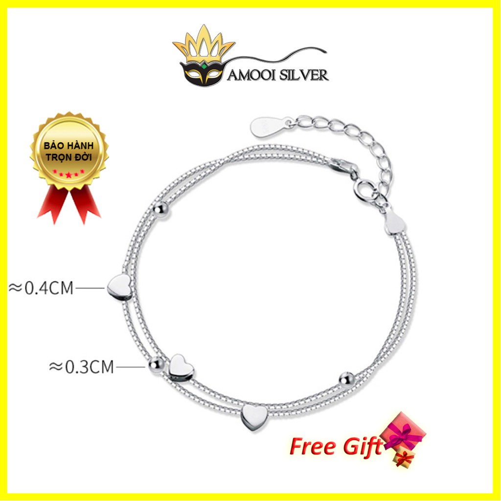 Lắc tay bạc S925 dây đôi trái tim - Amooi Silver AT94