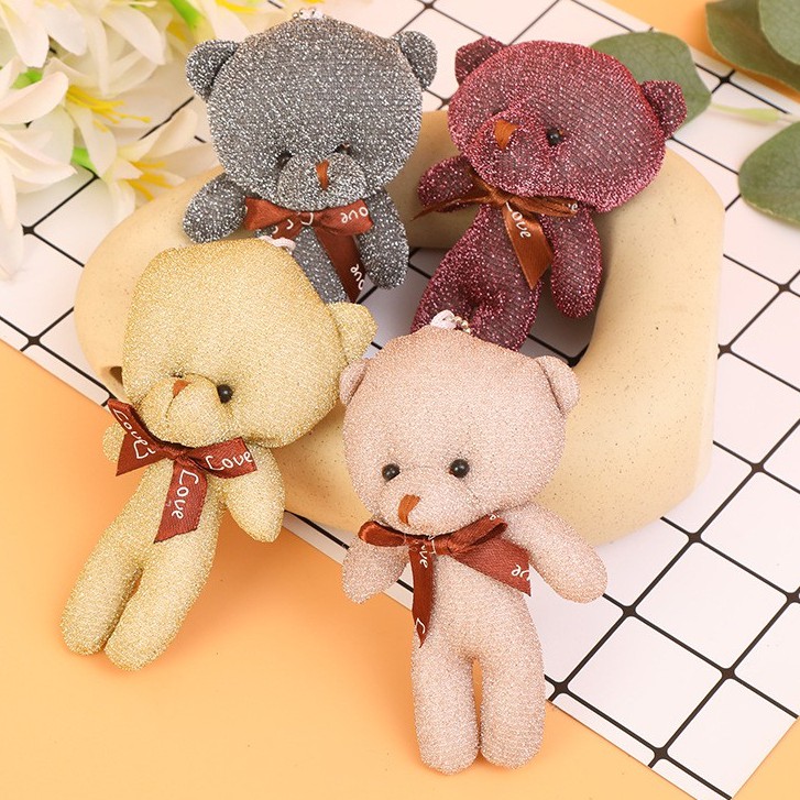 Gấu bông móc khóa teddy vải kim tuyến lấp lánh hàng cao cấp 11cm