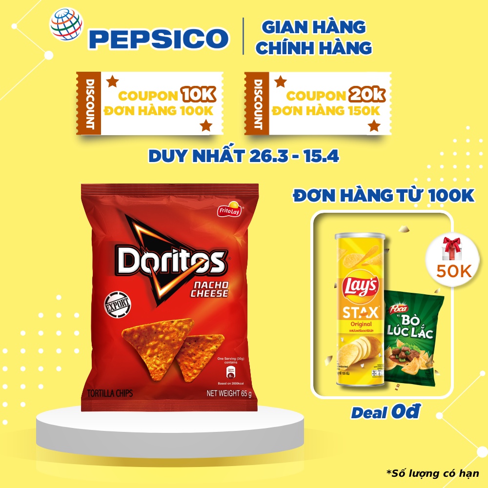 [GROPEP151-30k đơn 150k] Bánh snack Doritos vị Nacho Cheese gói 65g