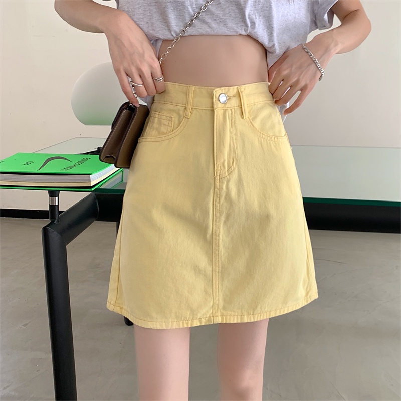 Chân váy jean SUXI dáng chữ A lưng cao đơn giản dễ phối đồ cho nữ