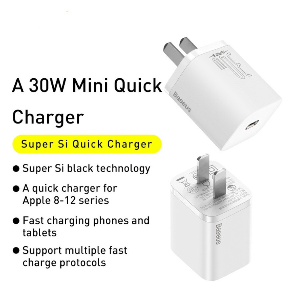 Củ sạc nhanh 30w cho iPhone iPad android Samsung xiaomi oppo công nghệ super si thiết kế nhỏ gọn chính hãng baseus