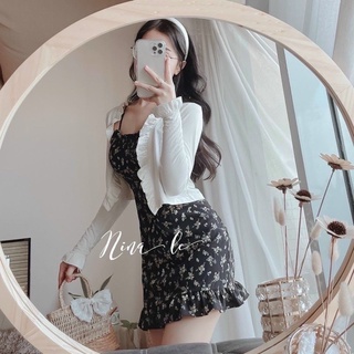 Set đầm hoa + áo cardigan