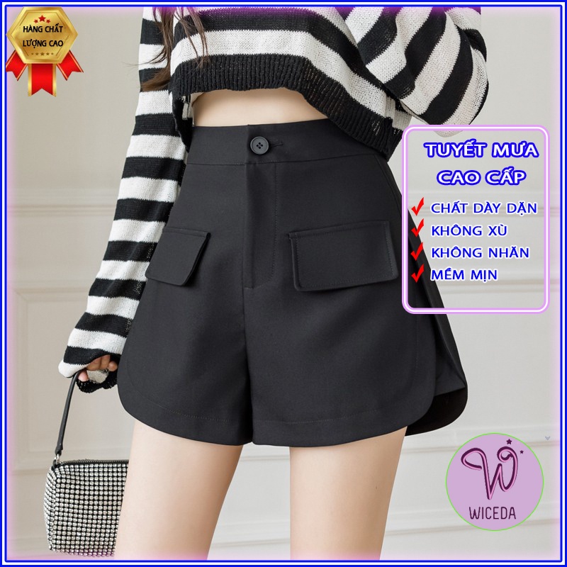 Quần short nữ cap cao xẻ gấu Wiceda , quần đùi lưng cao tôn dáng 3 màu đen kem nâu tây mặc đi chơi ở nhà QCC550