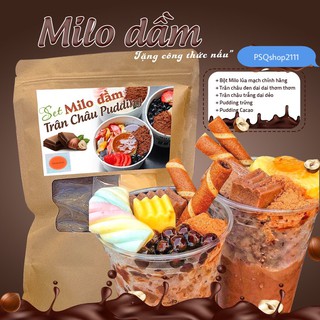 Set milo dầm trân châu đường đen 500gr full topping, set nguyên liệu pudding trứng pudding socola tự nấu chuẩn vị