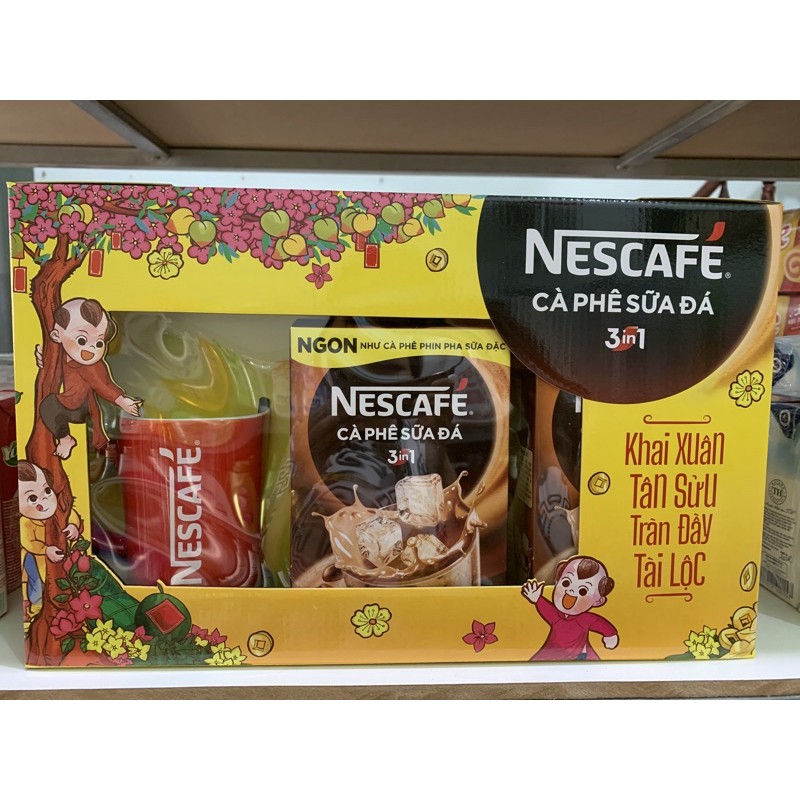 Bộ quà tặng cà phê sữa đá Nescafe 3in1( gồm 2 hộp cà phê+ 1 ly sứ)