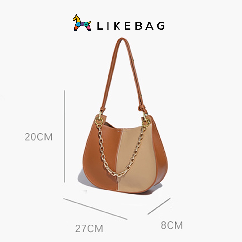 Túi đeo vai, kẹp nách nữ LIKEBAG hai màu, quai da phối xích sang trọng 222XK6990 - LIBAGI